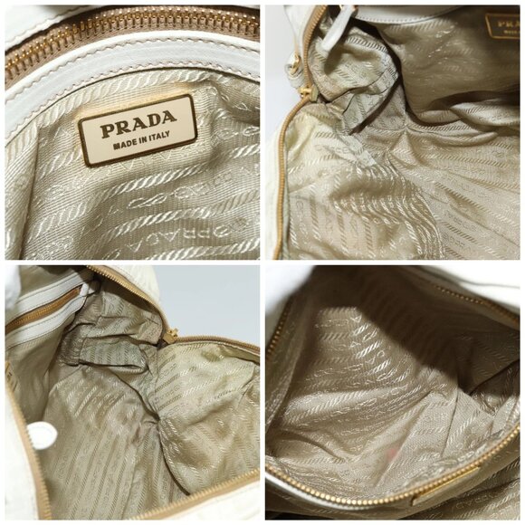 PRADA Hand Bag Leather 2way White Gold Auth gh676 - Picture 15 of 16